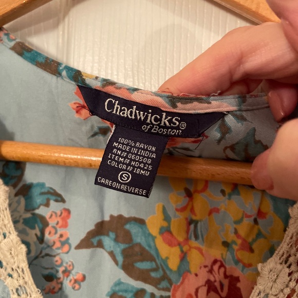 Y2K Chadwicks Floral Blue Dress with Lace Trim - Picture 2 of 7